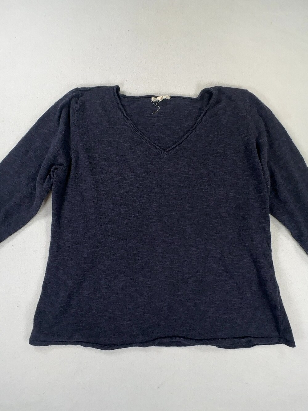 Eileen Fisher V-Neck Sweater Linen Cotton Knit Navy Blue Women's Size XL